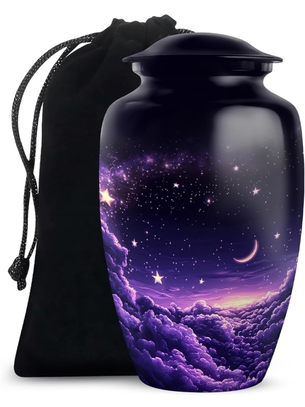 Large Cremation Urn for Adult Human Ashes Funeral Night Sky Stars Purple